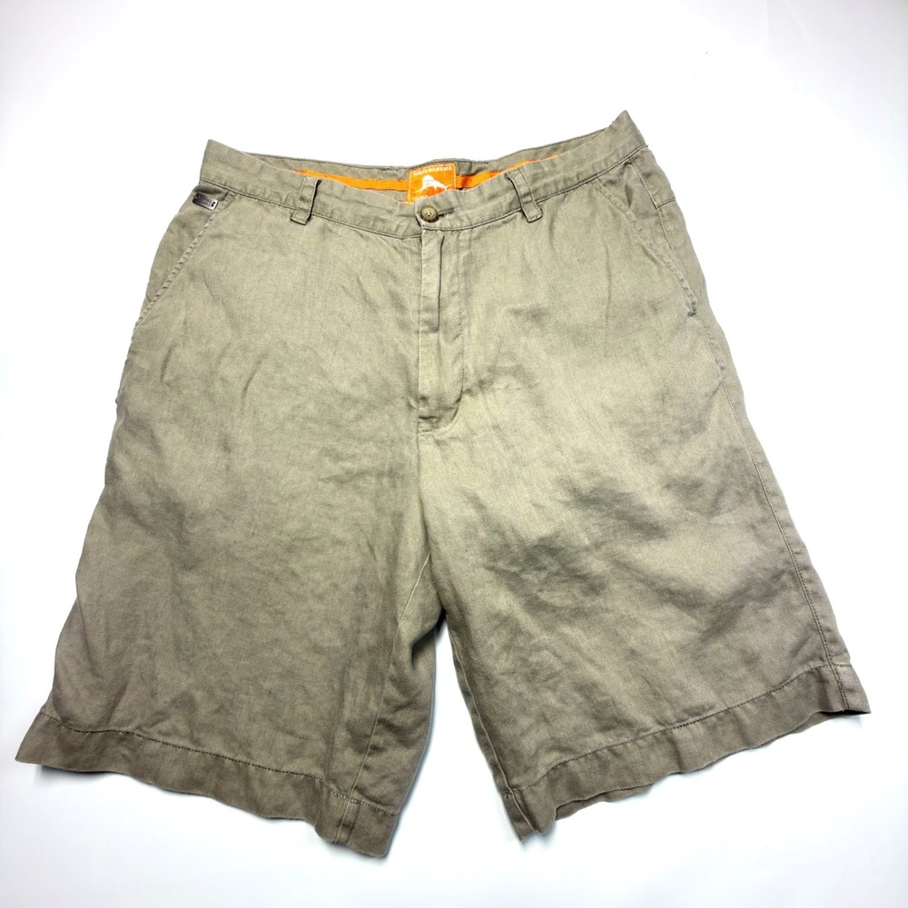 Tommy Bahama Paradise Nation Linen Shorts Men's 33 Khaki Flat Front Chino